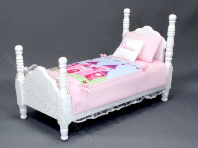 (image for) Miniature White Twin Bed with Fairy Tale Bedding by Janet