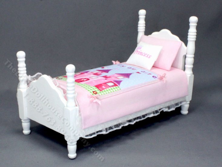 (image for) Miniature White Twin Bed with Fairy Tale Bedding by Janet