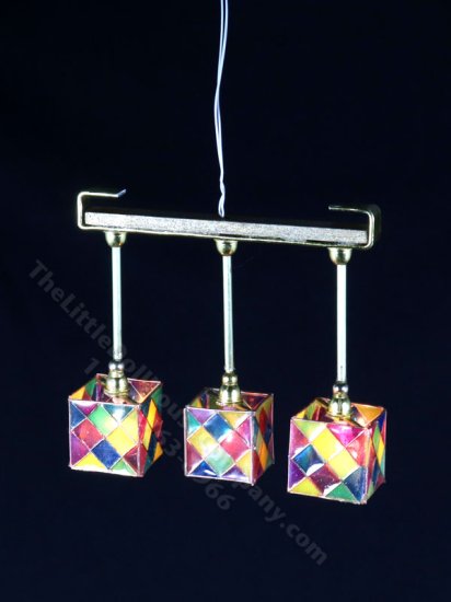 (image for) Dollhouse Miniature Tiffany Glass Square 3 Arm Hanging Light