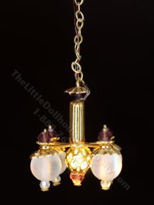 (image for) 1:48 Scale Miniature 3V Four Arm Downward Globe Chandelier for Dollhouses - Amethyst