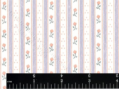 (image for) Purple Stripe and Flowers Miniature Wallpaper for Dollhouses