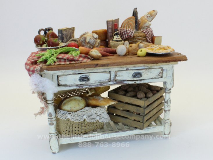 (image for) Miniature Food Prep Table with Cherry Wood Top for Dollhouses