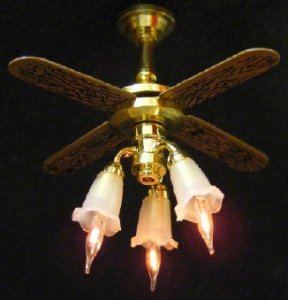 (image for) Dollhouse 1/2 Scale Model Ceiling Fan with 3 Tulip Shades