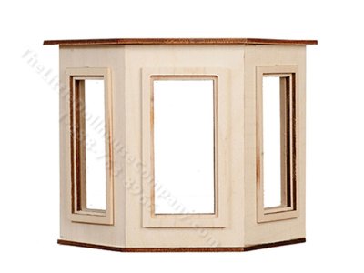 (image for) Miniature Small Single Pane Bay Window, Flat Top, for Dollhouses