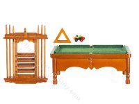 (image for) Miniature Walnut Pool Table and Cue Stand for Dollhouses