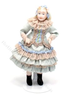 (image for) Porcelain Doll in Blue Ruffle Dress by Pat Melvin