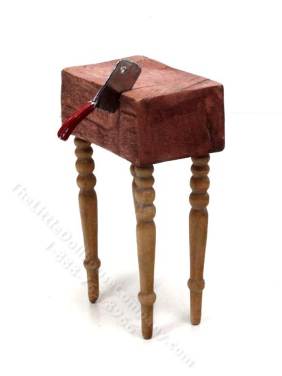 (image for) Miniature Butcher Block and Cleaver for Dollhouses