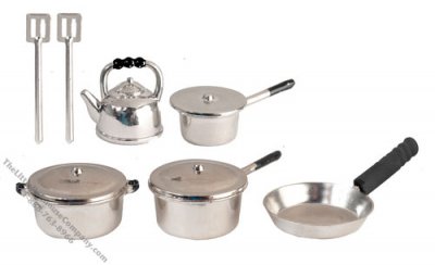 (image for) 10 Pieces Silver Metal Kitchenware For Dollhouses