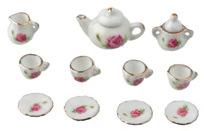 (image for) Miniature Rose China 11pc Tea Set for Dollhouses