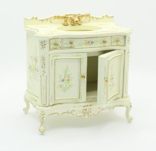 (image for) Miniature Small Sink in Ornate Cream Cabinet
