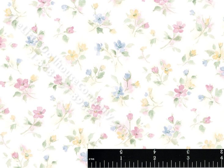 (image for) Blue, Pink, Yellow Floral Miniature Wallpaper for Dollhouses