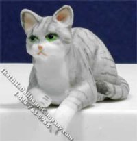 (image for) Dollhouse Scale Model Gray & Black Striped Cat Laying