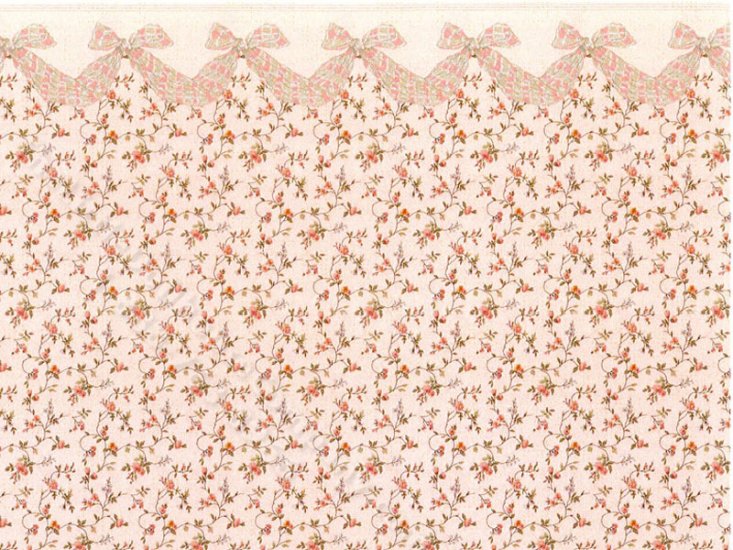 (image for) Pink Swag & Floral Pattern Miniature Wallpaper for Dollhouses