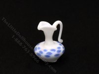 (image for) Dollhouse Scale Model White Blue Speckled Glass Pitcher