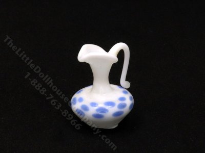 (image for) Dollhouse Scale Model White Blue Speckled Glass Pitcher
