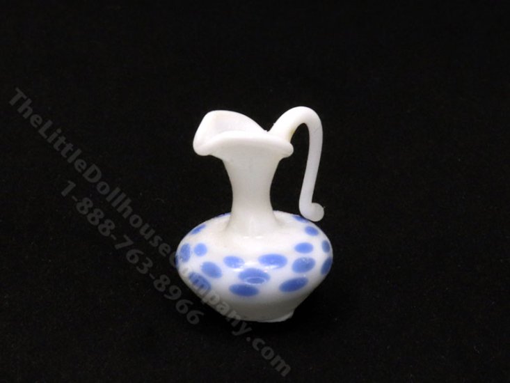 (image for) Dollhouse Scale Model White Blue Speckled Glass Pitcher