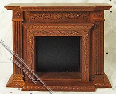(image for) Miniature Walnut Fireplace for Dollhouses