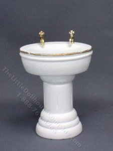 (image for) Miniature White Wooden Pedesal Sink for Dollhouses