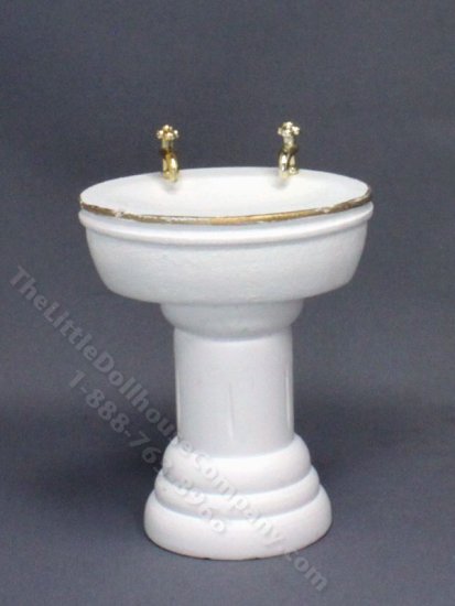 (image for) Miniature White Wooden Pedesal Sink for Dollhouses