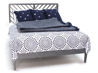 (image for) Miniature Modern Gun Metal Bed Dressed in Navy Medallion Print
