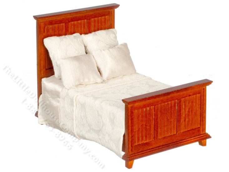 (image for) Miniature Country Paneled Bed for Dollhouses - Walnut