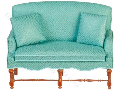 (image for) Miniature Blue Jacobean Settee for Dollhouses
