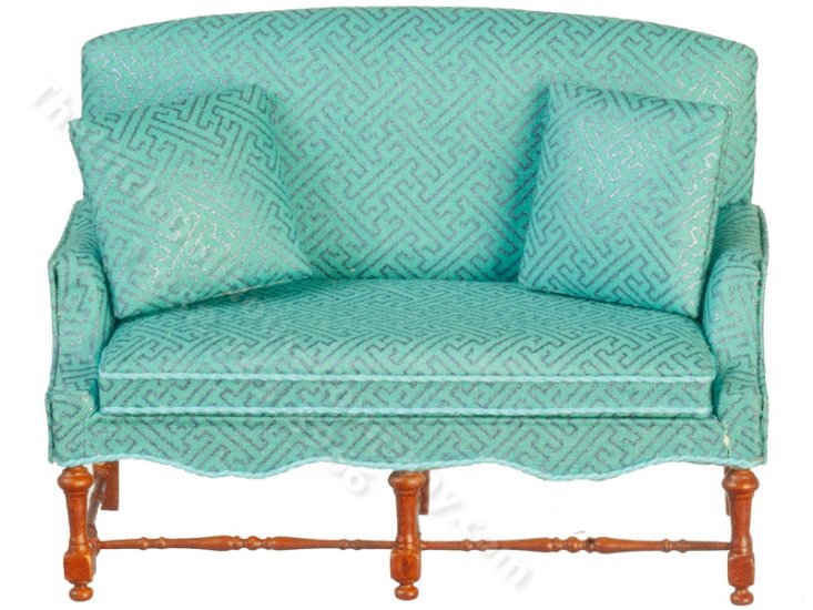 (image for) Miniature Blue Jacobean Settee for Dollhouses