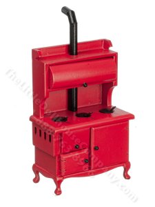 (image for) Miniature Red Wood Stove for Dollhouses