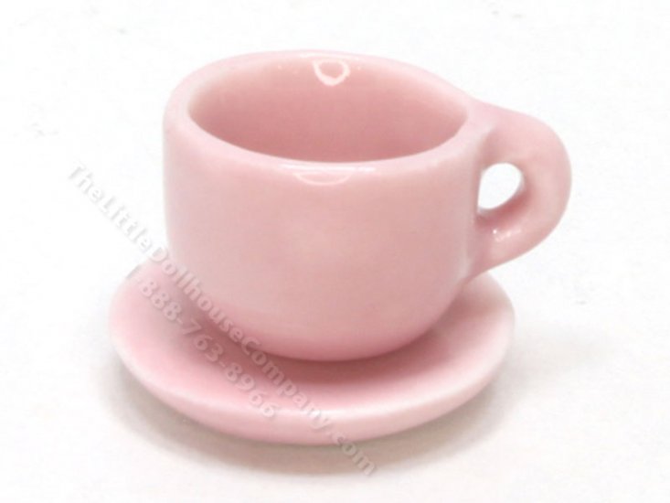 (image for) Miniature Ceramic Pink Glazed Tea Cup and Saucer