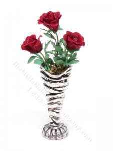 (image for) Miniature Dark Red Roses in a Silver Vase