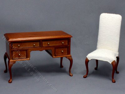 (image for) Miniature Walnut Desk and Chair for Dollhouses
