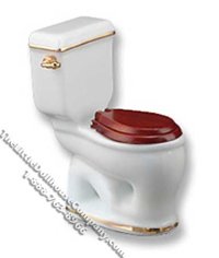 (image for) Miniature Classic White with Gold Trim Toilet for Dollhouses