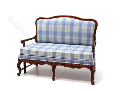 (image for) Bespaq Design Miniature Blue Check Walnut Sofa for Dollhouses