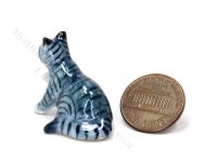(image for) Miniature Sitting Grey Tabby Cat Figurine for Dollhouses