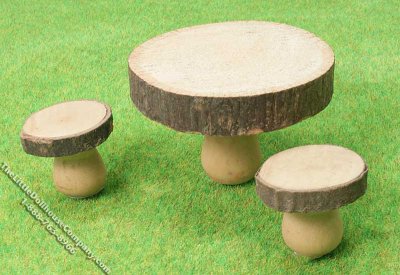 (image for) Miniature Rustic Table w/2 Stools for Dollhouses