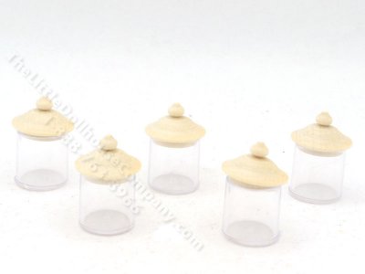(image for) Miniaiture Set of 5 Plastic Jars with Wooden Lid (Large)