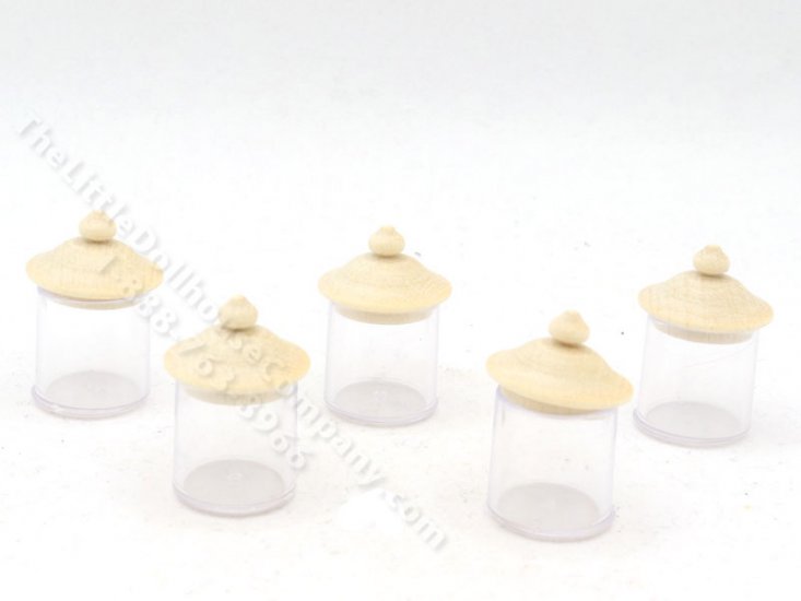 (image for) Miniaiture Set of 5 Plastic Jars with Wooden Lid (Large)
