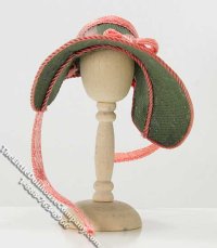 (image for) Miniature Green Bonnet w/Pink Ribbon Strap for Dollhouses