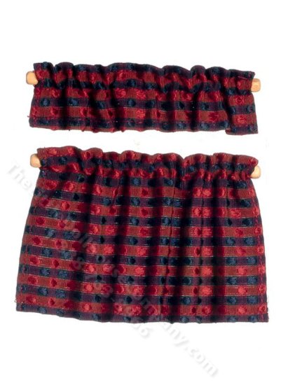 (image for) Miniature Cafe Curtains Set, Blue and Red Plaid