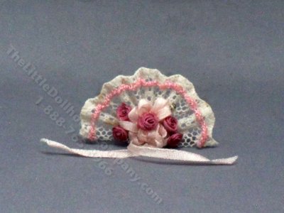 (image for) Vintage Miniature Dark Pink Lace Fan for Dollhouses