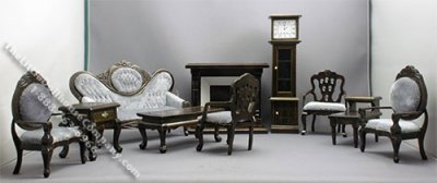 (image for) Miniature Walnut 10 Piece Living Room Set Blue Fabric