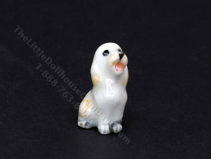 (image for) Miniature Porcelain White Dog for Dollhouses