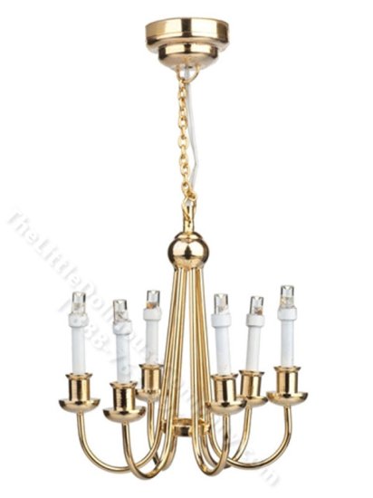 (image for) Miniature Brass 6-Arm Battery Operated Chandelier For Dollhouses