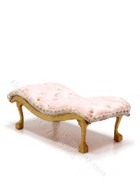(image for) Vintage Miniature Pink Upholstered Bench for Dollhouses