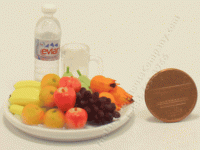 (image for) Miniature Fruit Platter with Large Evian Bottle and Mug of Water