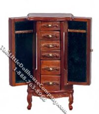 (image for) Miniature Walnut Jewellery Cabinet for Dollhouses