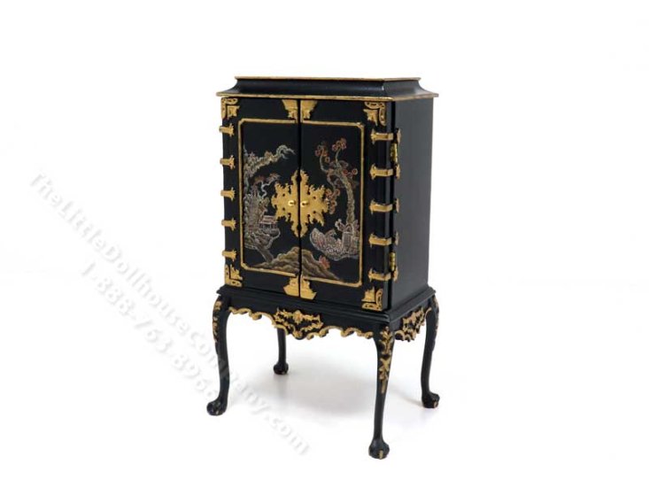 (image for) Chinese Chippendale Cabinet on Cabriole Legs - Black
