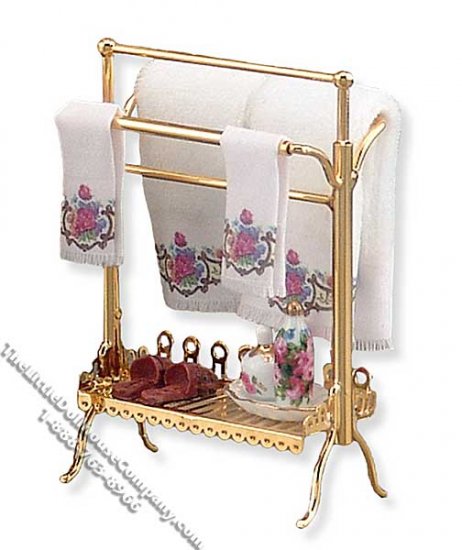 (image for) Miniature Brass Towel Stand w/Accessories for Dollhouses