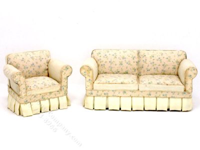 (image for) Miniature Modern Cream Floral Sofa and Chair