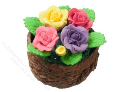 (image for) Miniature Pastel Roses in Basket for Dollhouses